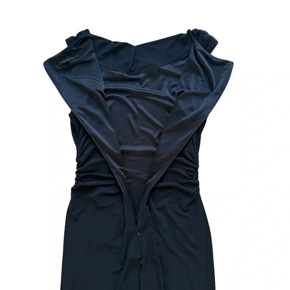 David Meister Black Sheath Dress Below Knee Cocktail Ruched Cowl Neck 10 - Picture 5 of 8